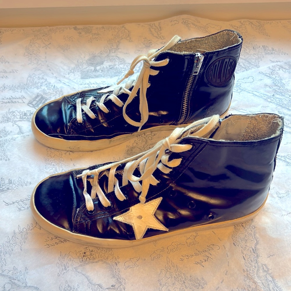 Golden Goose Francy Black Leather Side Zip Hi Tops